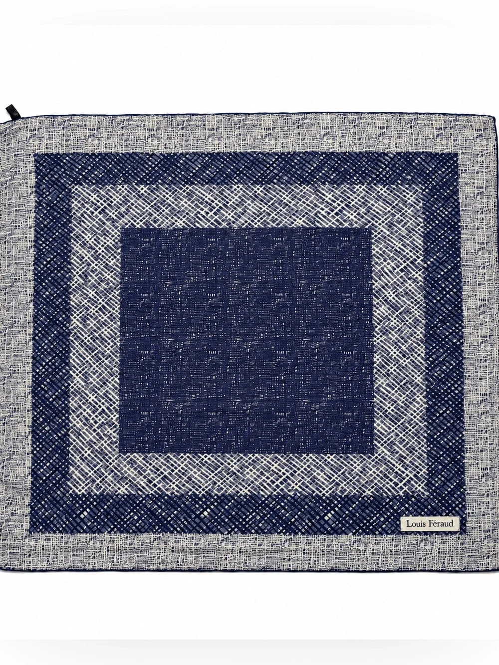 LOUIS FERAUD Vintage Pure Silk Navy and Gray Geometric Square Scarf